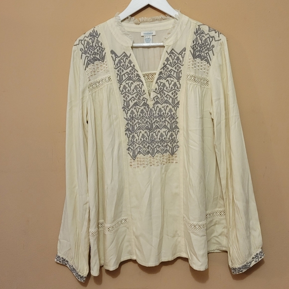 Sundance Embroidered Bohemian peasant top - cream - Picture 1 of 8